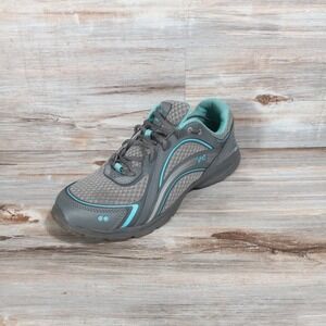 Ryka Sky Walk Womens Walking Shoes Grey Teal Mesh Leather Sneakers Size 8.5 M